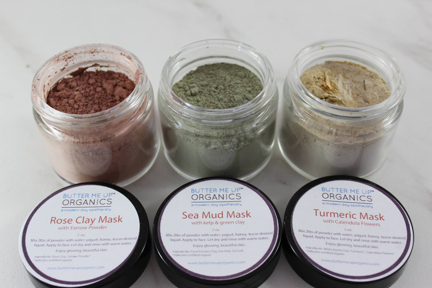 Clay Face Mask Trio - Rose, Green & Turmeric